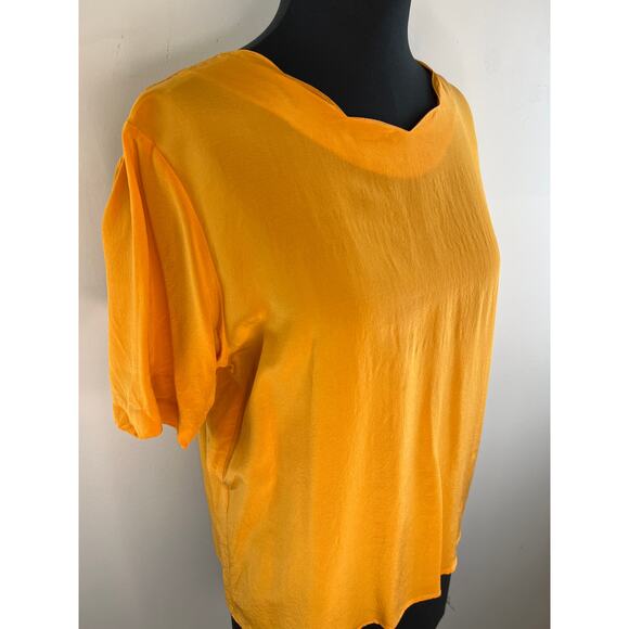 VTG Vintage Silk Land Yellow Gold Short Sleeve Round Neck Silk Blouse M Medium - Picture 2 of 5